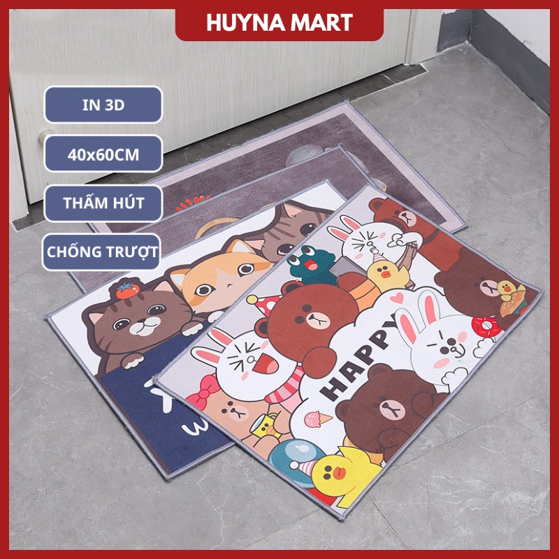 Thảm lau chân 3D thấm hút nước mặt đáy chống trơn trượt 40x60cm T01