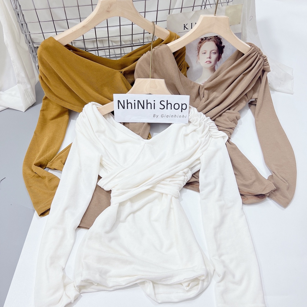 Xả hàng - Áo thun trễ vai dài tay thun giấy, Áo kiểu dáng ôm sexxy AT1507 - NhiNhi Shop