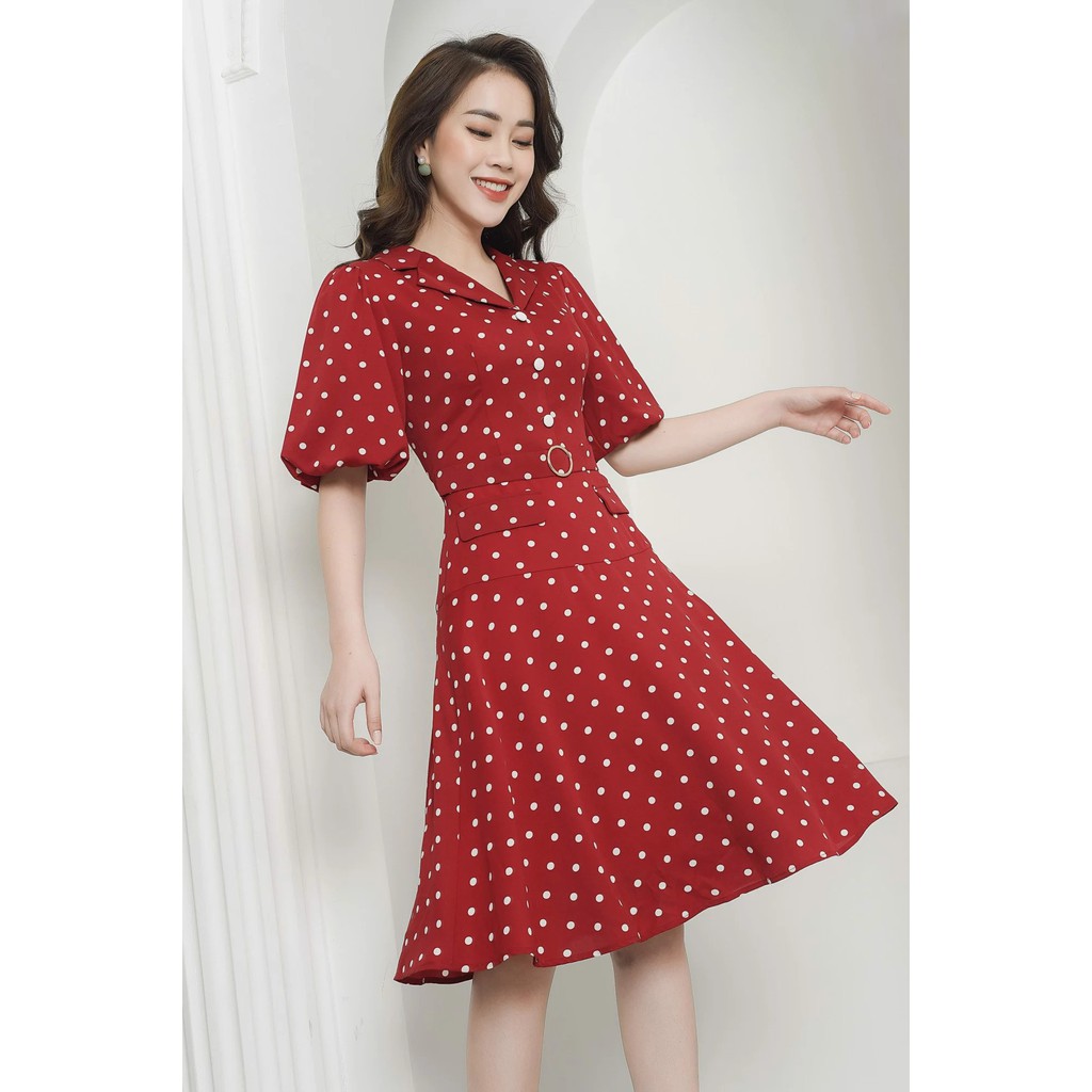 Vải may đồ cho nữ vải chấm bi màu đỏ đậm chất mềm tay co giãn tốt mặc thoải mái maihoafabric
