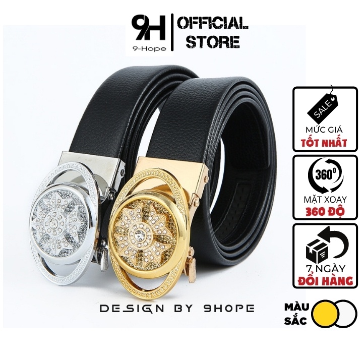 Thắt lưng nam nam da cao cấp, mặt đính đá xoay 360, khóa kim loại tự động sang trọng - Dây thắt lưng nam - N