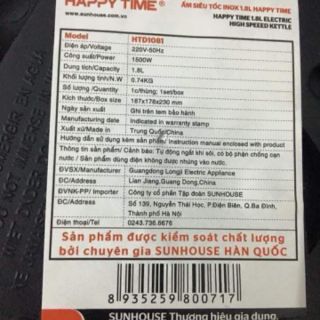 ẤM ĐUN SIÊU TỐC INOX 1,8 LÍT HAPPY TIME