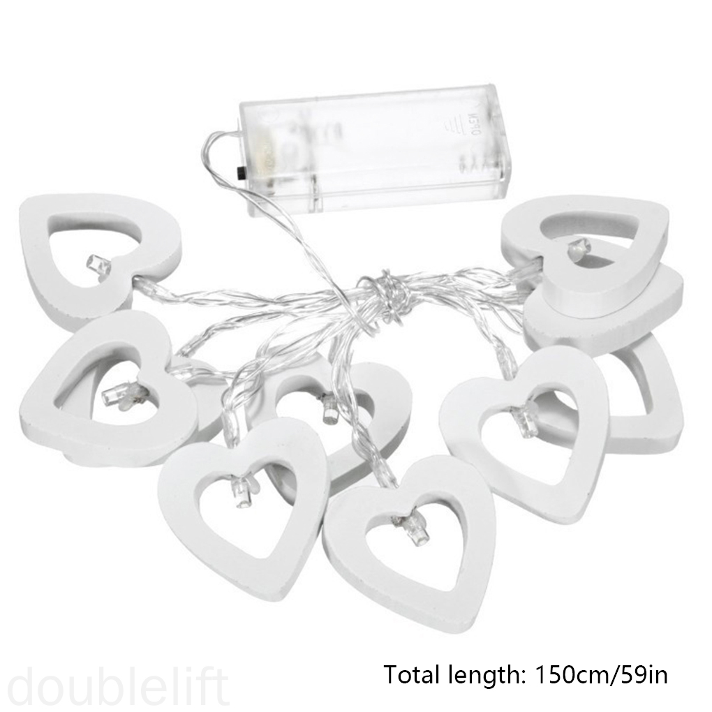 String Light Wooden Heart Shape String 10LED Hanging Warm Light Chain for Home Party Decoration doublelift store