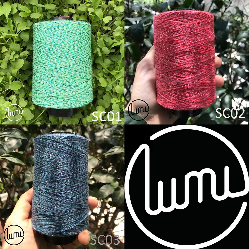 Lumi SC01-SC03 Sơi Cotton 100% Kết Hợp Cùng Kim Tuyến Loang Chập 0.8mm Đan Móc Váy Áo Hè Thu 100gr