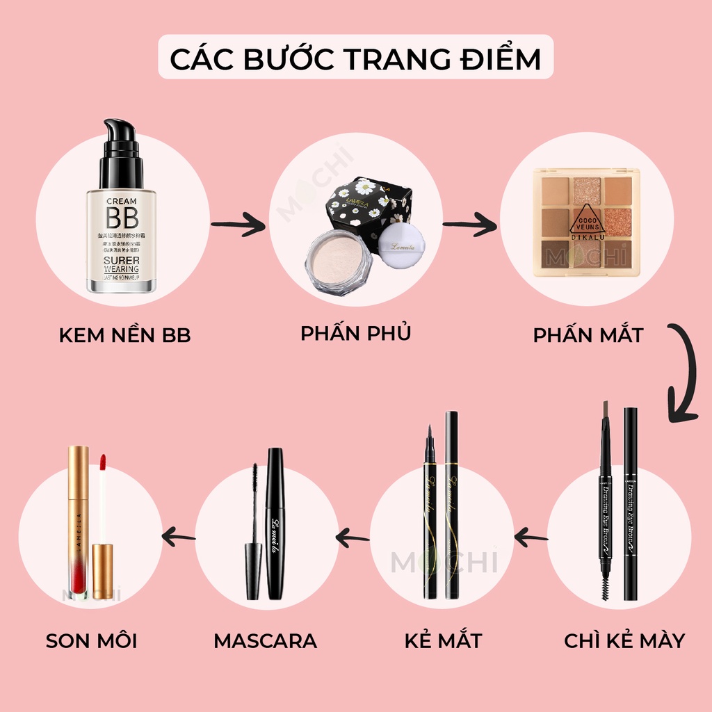 Bộ Trang Điểm Đầy Đủ 7 Món Makeup Kem Nền BB l Phấn Mắt l Kẻ Mắt Nước l Chì Kẻ Mày l Phấn Phủ l Mascara l Son Kem Lì | BigBuy360 - bigbuy360.vn