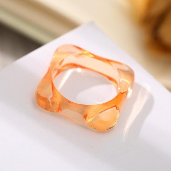 (0248) Nhẫn Nhựa Resin Thạch Vuông Trong Nhiều Màu Xu Hướng