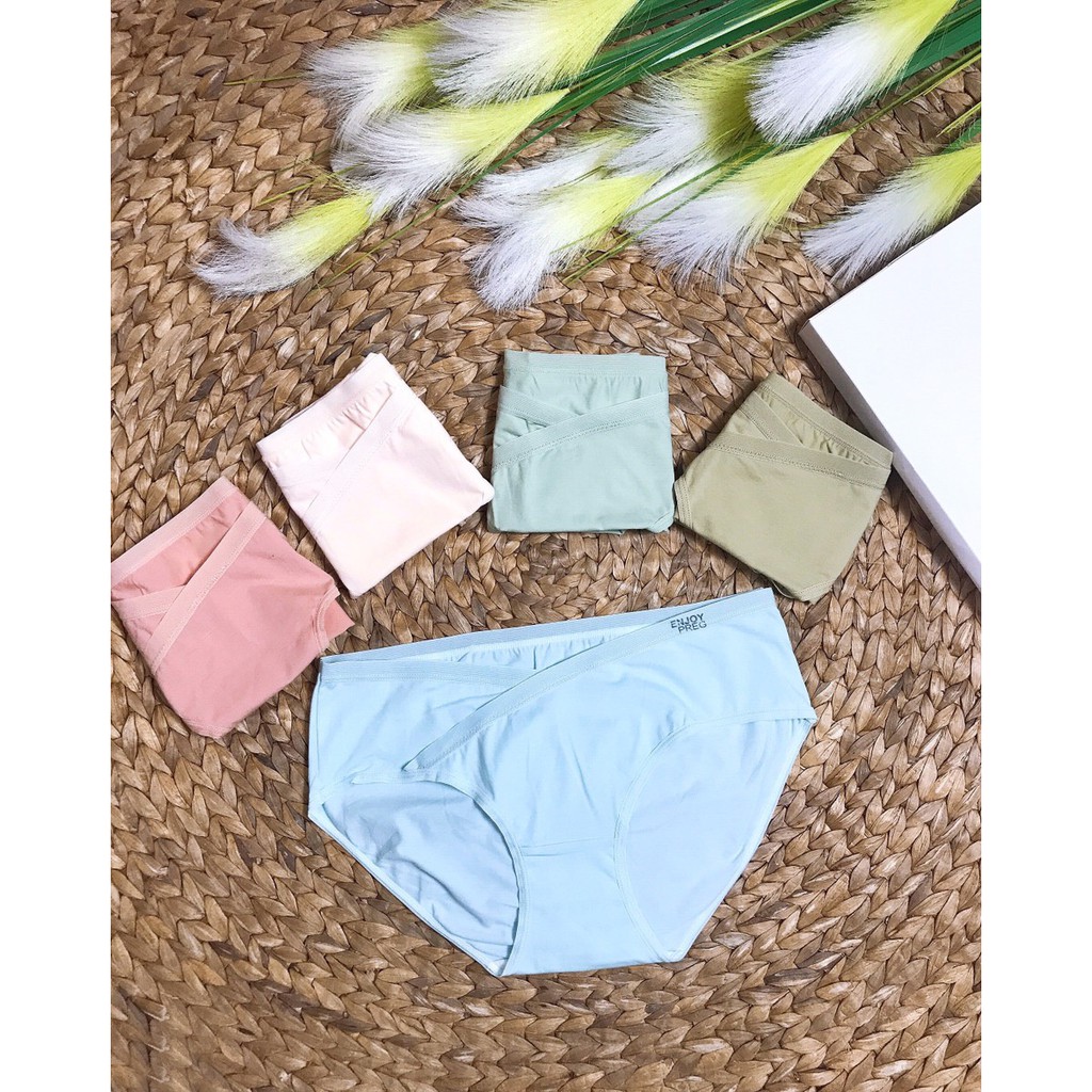 SET 5 quần lót bà bầu cotton kháng khuẩn cho bà bầu và sau sinh cạp chéo thấp thoáng khí trong thời kỳ mang thai