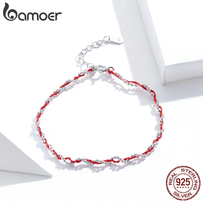 Bamoer Vòng Đeo Tay Xỏ Hạt Bạc 925 Màu Đen Và Đỏ Thời Trang Cho Nữ Làm Quà Tặng Bạn Bè SCB173