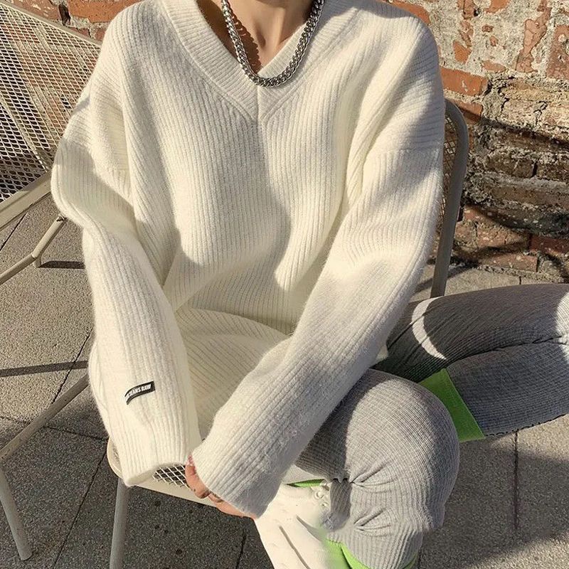 Áo Sweater Dệt Kim Dáng Rộng Thiết Kế Mới Dày Dặn Giữ Ấm Cao Cấp Thời Trang