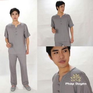 Quần Áo Thiền Nam Ngắn Tay, Vải Trúc Sa Cotton, Quần Áo Phật Tử