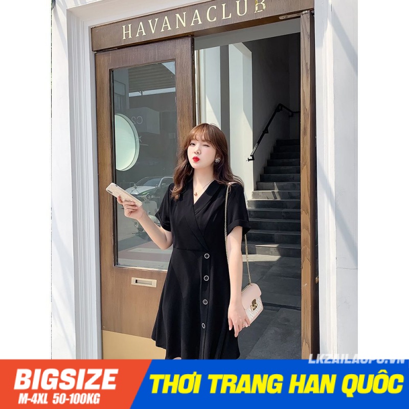 Đầm Vest Blazers Bigsize Váy nữ dáng suông tay ngắn cổ vest che bụng mỡ ôm eo mùa hè Phong cách Hàn Quốc Thời Trang tiểu thư cá tính xinh đẹp cho người mập béo