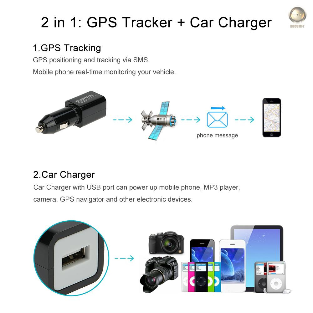 Real Time GPS Tracker GSM GPRS Tracking Device Car Charger with USB Port Powering for iOS Android Mobile Phone Camera Nav