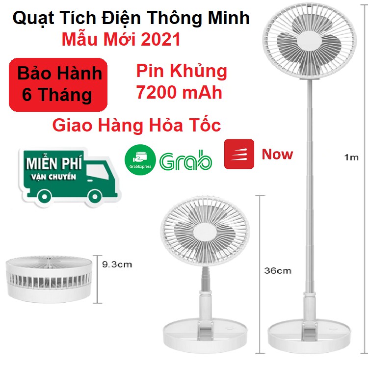 Quạt Dự Phòng - Sạc Pin Gấp Gọn - Cao Tối Đa 1M - Dung Lượng Pin 3600 mAh - 3 Tốc Độ Gió - Bảo Hành 6 Tháng