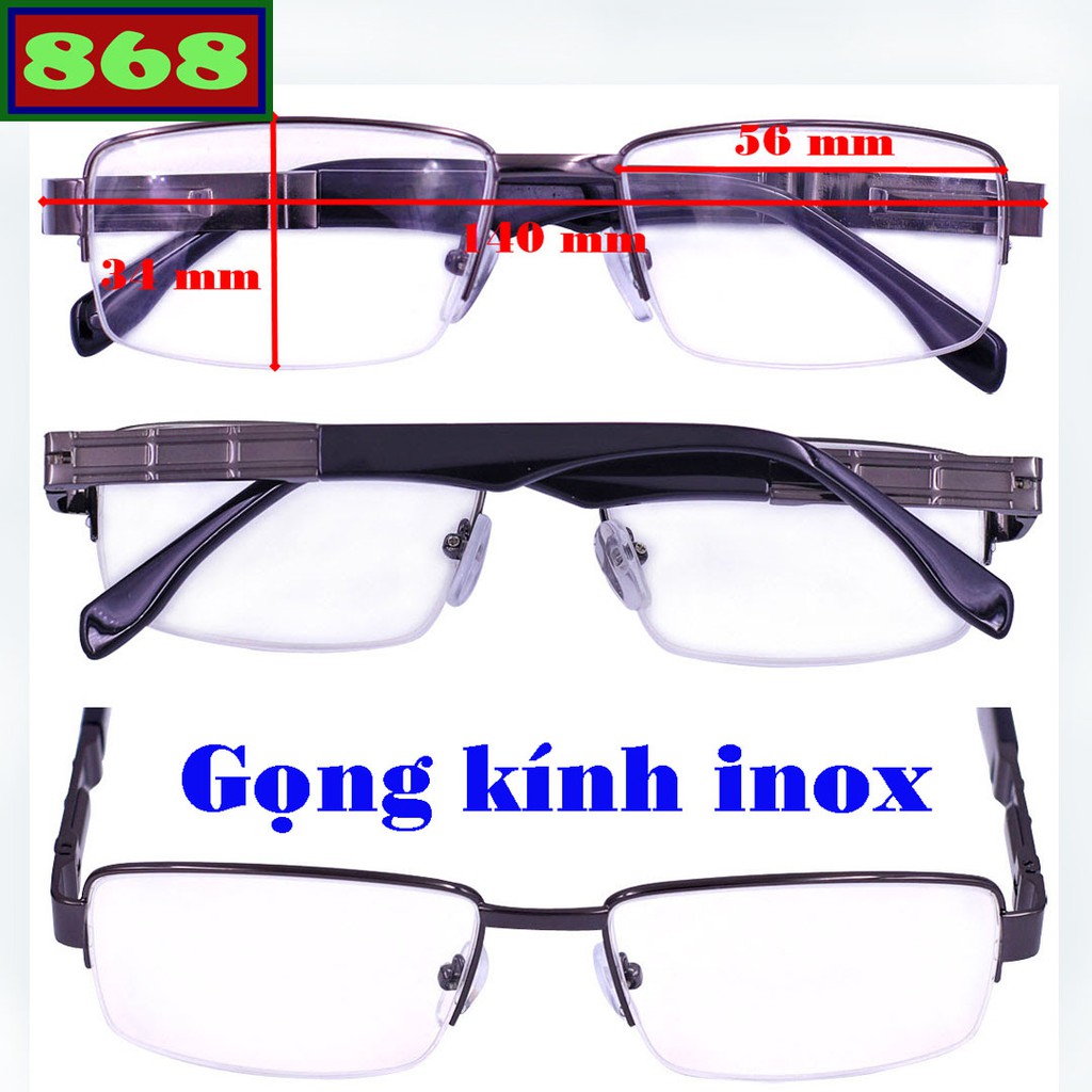 Gọng kính nửa viền inox xám nâu