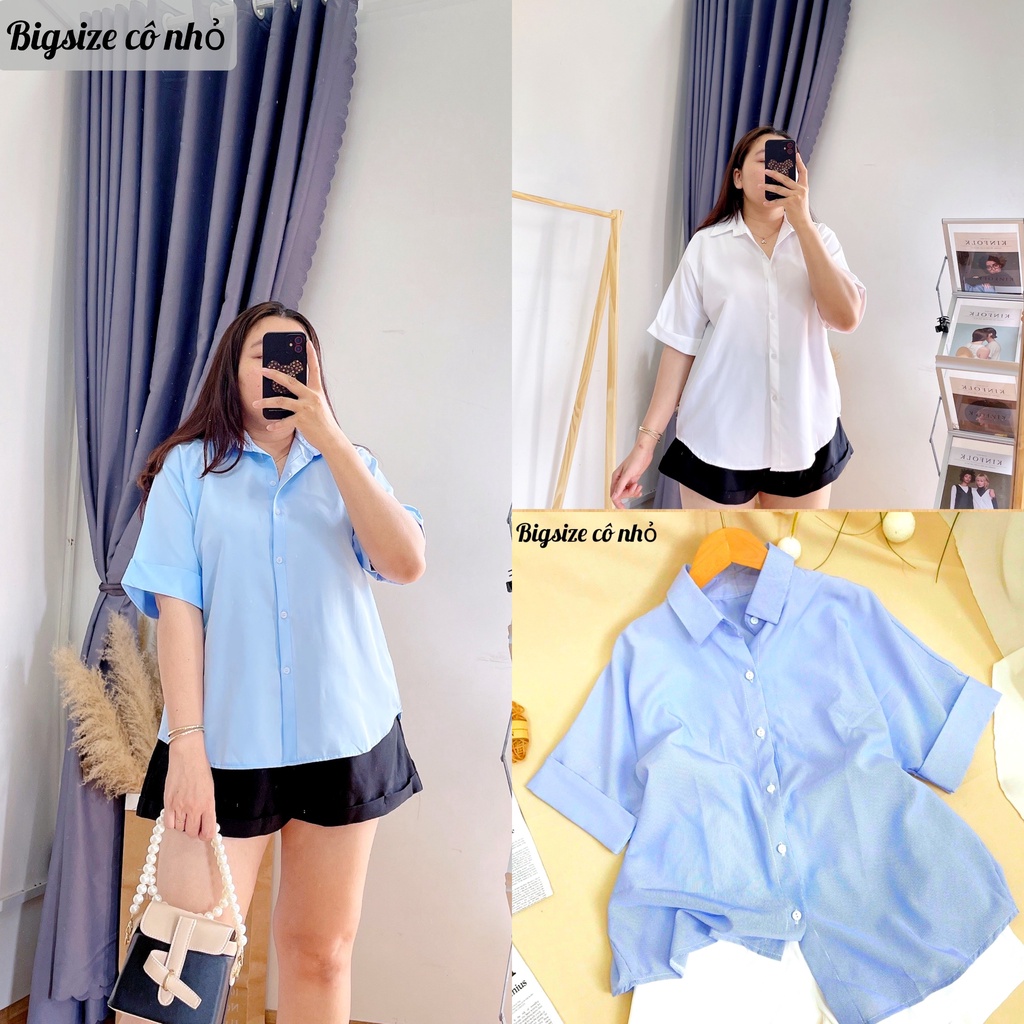 Áo Sơ Mi Nữ Bigsize Cộc Tay Xẻ Lưng Cài Cúc Sau Siêu Hot,Áo Sơ Mi Kiểu Dễ Thương mã AT10