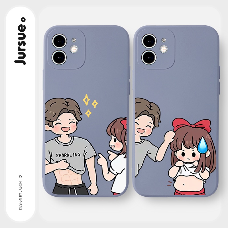 Ốp lưng JURSUE hoạt hình cặp đôi dễ thương đẹp cho iPhone 13 12 11 Pro Max SE 2020 X XR XS 8 7 ip 6S 6 Plus kute Y2004