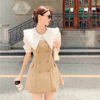 Đầm váy freesize kem phối cổ trắng