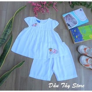 Màu trắng và vàng chanh.Bộ Tole Bảo ngọc quần lững áo tay búp cho bé gái từ 7 đến 23 kg, chất tole mềm mịn bảo vệ da bé.