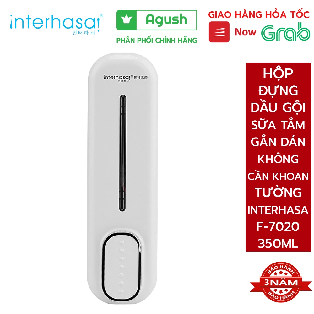 Hộp đựng dầu gội sữa tắm gắn dán tường INTERHASA F7020 trắng bộ lọ 1 ngăn 350ml treo trong nhà tắm không cần khoan tường