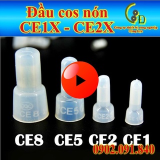 Đầu cos nón chụp [ 100cái ] đầu nối cánh dây điện loại 1.25mm 2mm bằng nhôm bọc nhựa CE-1x, CE-2x