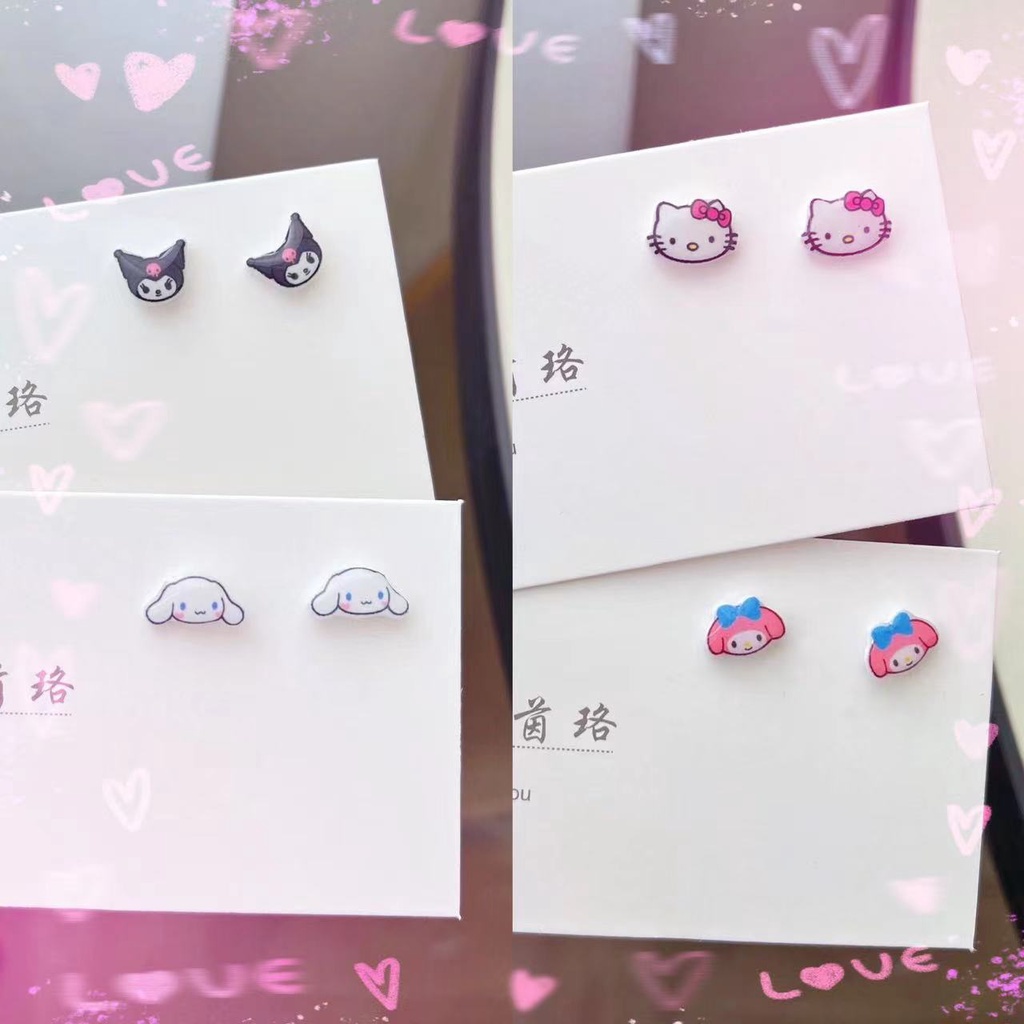 Bông Tai Nhựa Hình Học Sinh Sanrio Mèo Cinnamon Melody Kuromi Hoạt Hình Không Gây Dị Ứng