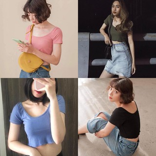 Áo croptop len gân tay cộc ulzzang