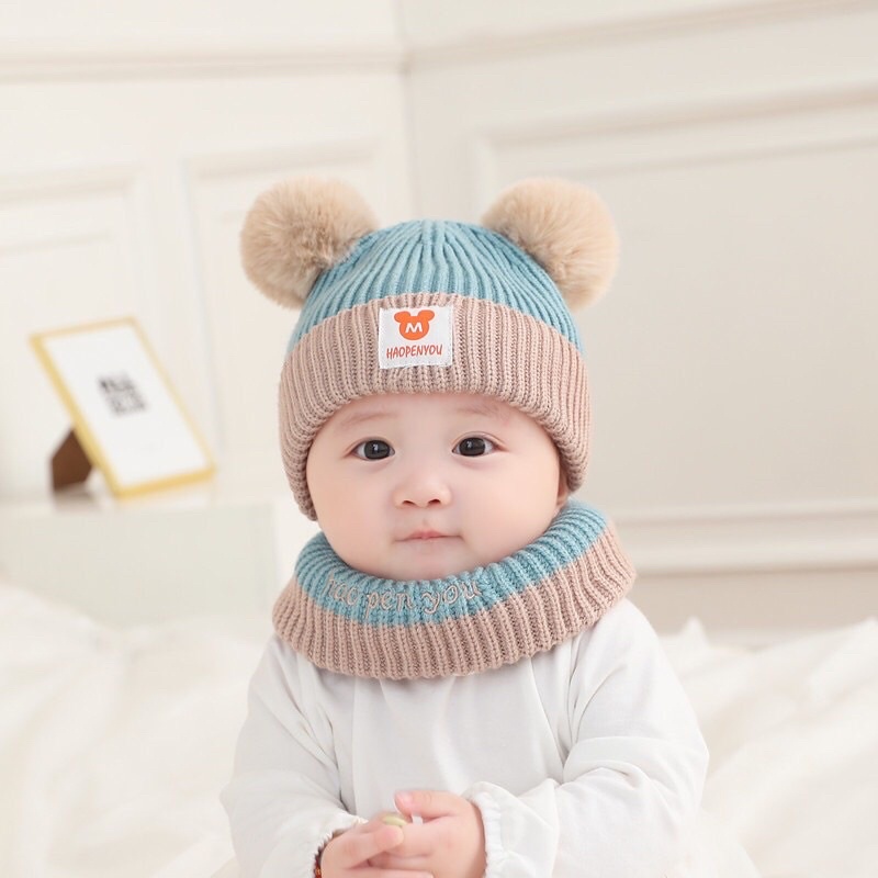 Mũ Len Kèm Khăn Hình Mickey Cho Bé 6-36 tháng