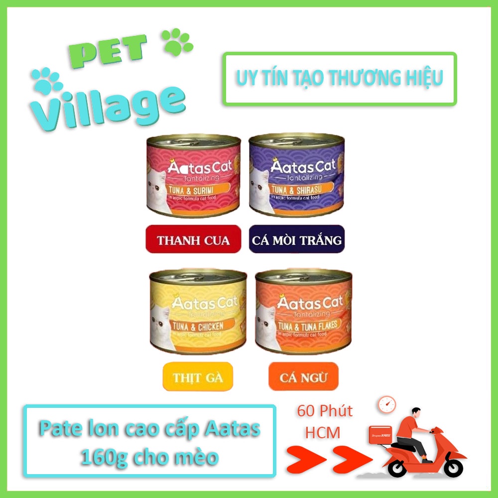 Pate AATAS Cho Mèo Mọi Lứa Tuổi (Lon lớn 160g) - Aatas dạng lon 4 vị