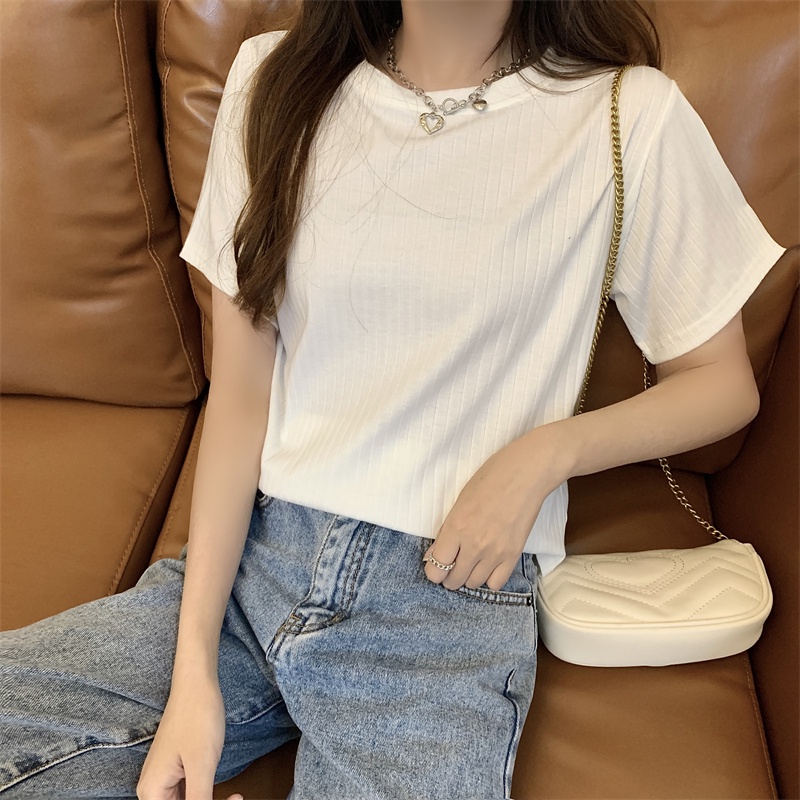 Áo thun SUXI tay ngắn cổ tròn màu sắc đơn giản dễ phối đồ thời trang mùa hè cho nữ