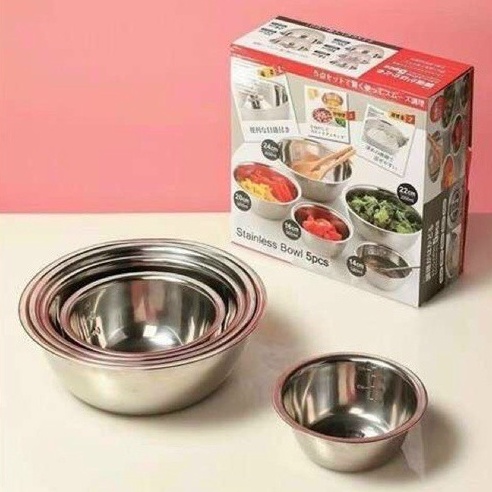 Bộ 5 Thau Inox Cao Cấp, Tô Trộn Bột ( Âu Trộn Bột )
