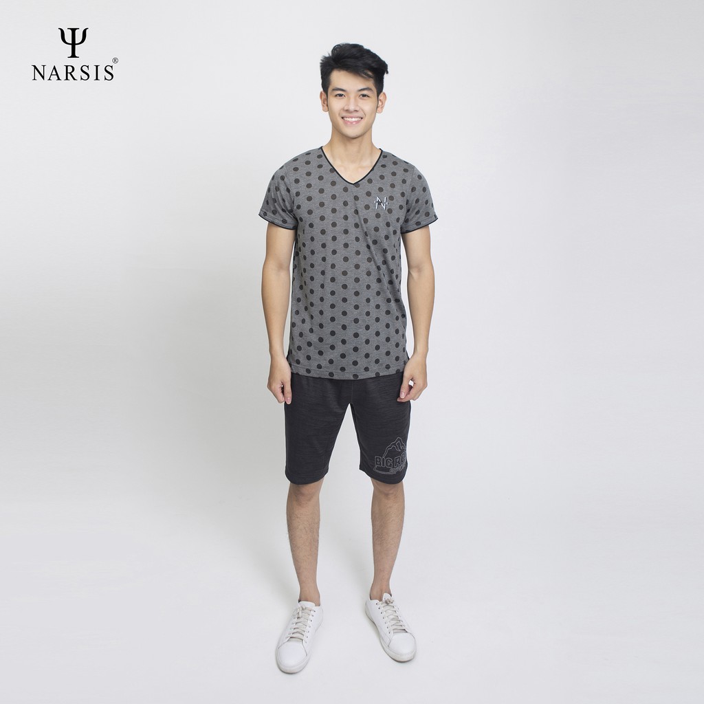 Áo thun nam Narsis D5013 màu ghi chấm cổ tim