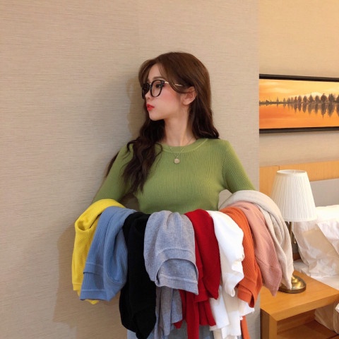 Áo ZHELIHANGFEI dệt kim tay dài dáng ôm thời trang cho nữ tùy chọn màu sắc