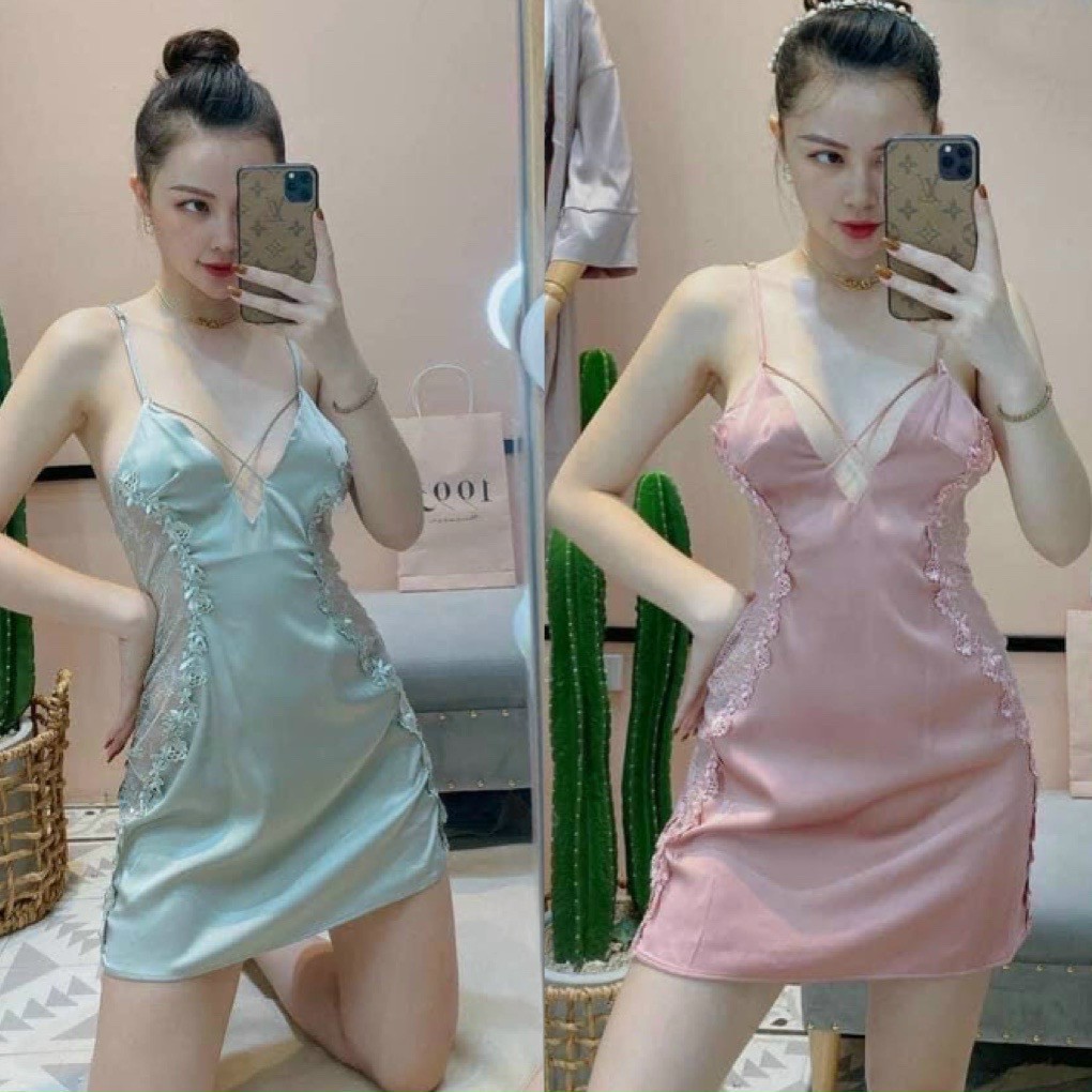 (M.55) Váy ngủ hai dây lụa satin sexy cao cấp Đầm mặc nhà gợi cảm quyến rũ | BigBuy360 - bigbuy360.vn