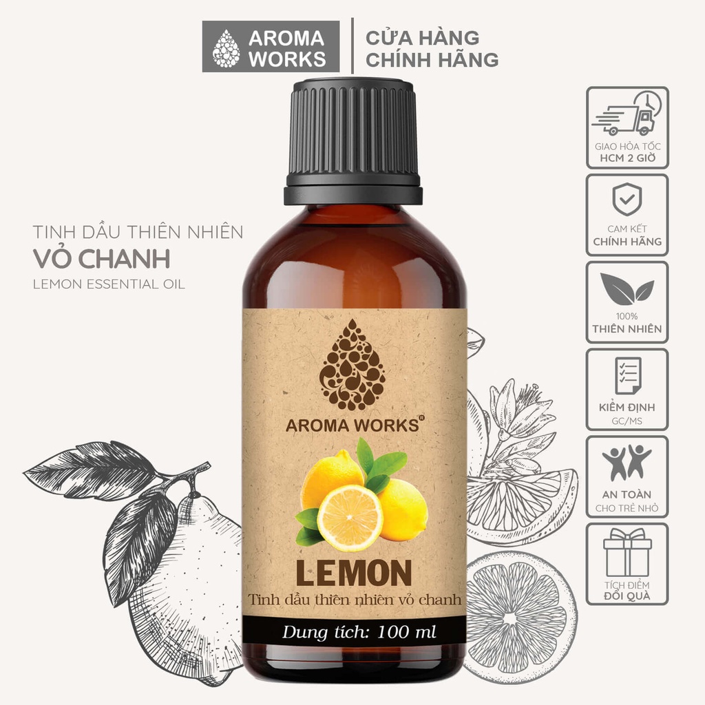 Tinh Dầu Chanh Thiên Nhiên Thơm Phòng, Khử Mùi, Đuổi Muỗi, Giải Cảm Aroma Works Essential Oils Lemon