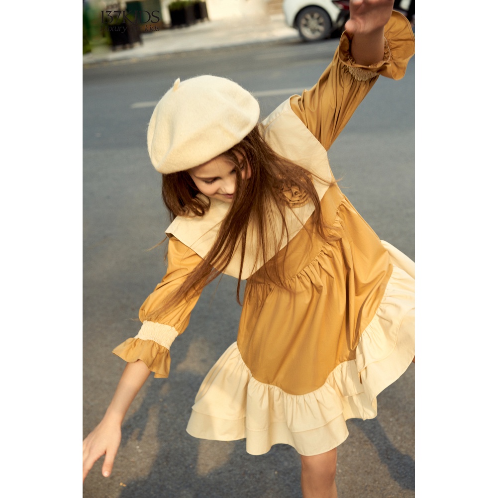 Váy công chúa dài tay LyLy 137Kids thiết kế nơ bèo dế thương cho bé gái