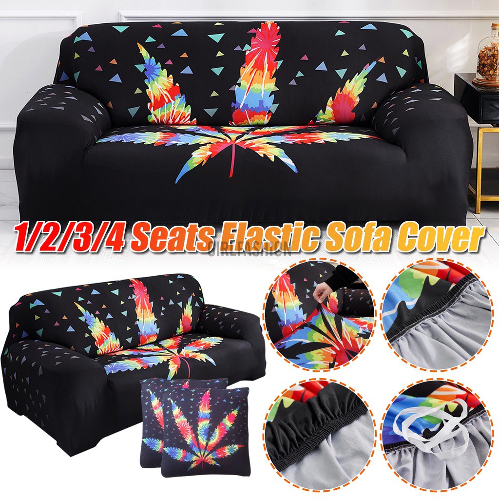 1/2/3/4 Seats Elastic Stretch Sofa Armchair Colorful Leaf Print Cover Leaves Pattern