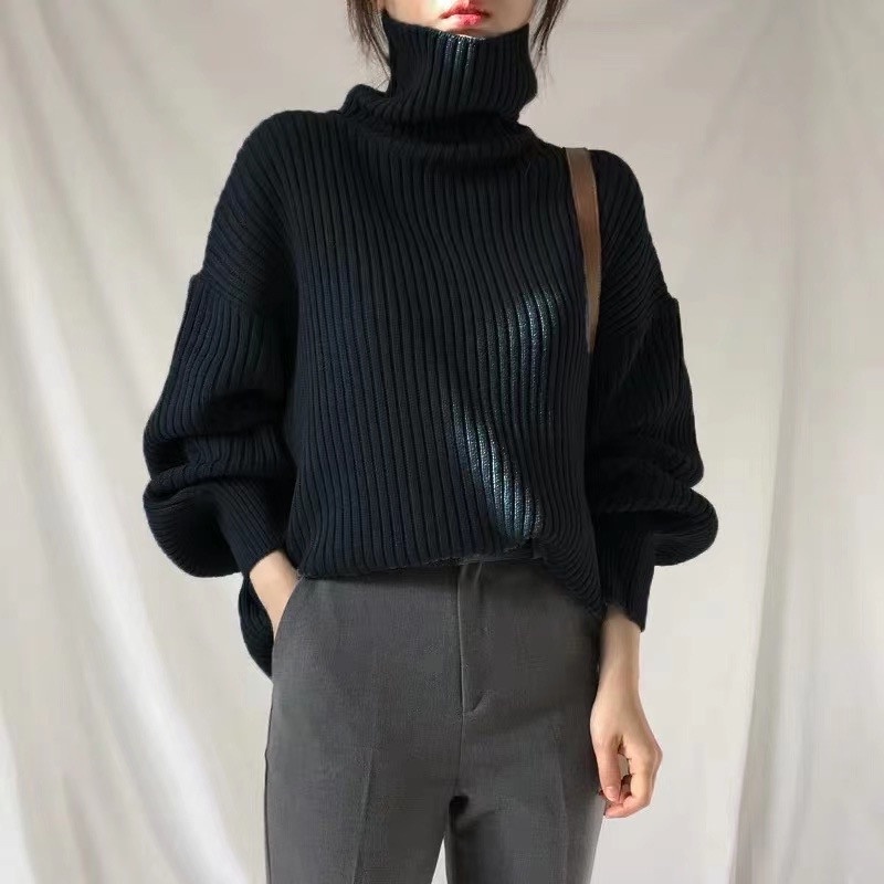 Áo sweater cổ lọ dáng rộng màu trơn phong cách Hàn Quốc thời trang cho nữ 4 màu tùy chọn | BigBuy360 - bigbuy360.vn