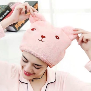 Mũ ủ tóc hình gấu có dây thun co dãn