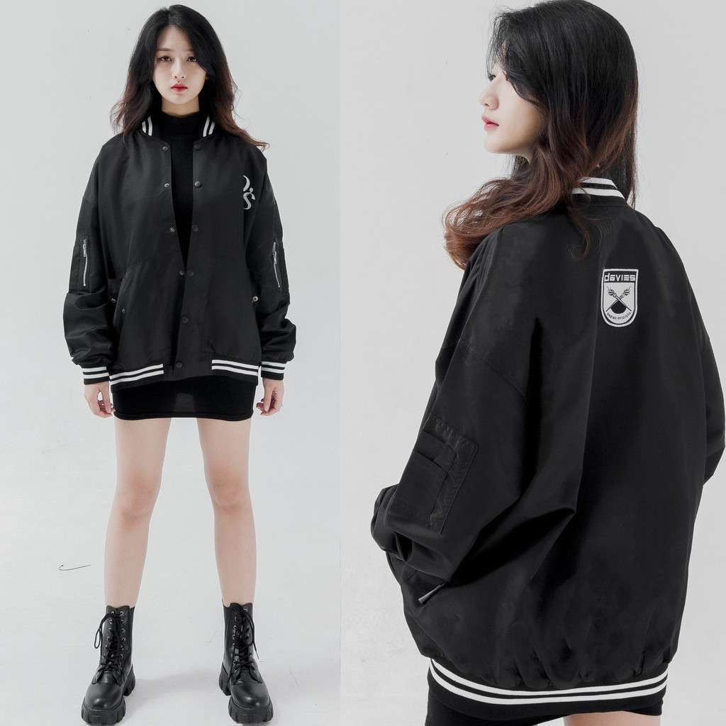 Áo khoác bomber dù unisex form rộng màu đen Daviesism local brand Davies.