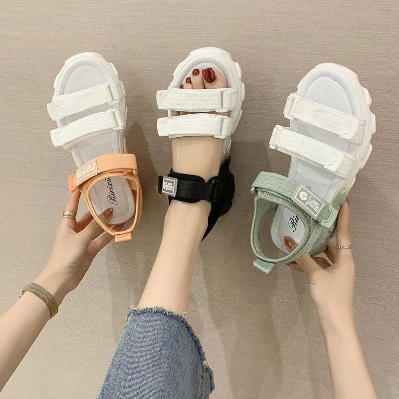 Giày Sandal Đế Dày Quai Dán Thời Trang Mùa Hè Hàng Mới Dành Cho Bạn Nữ Mang Đi Biển