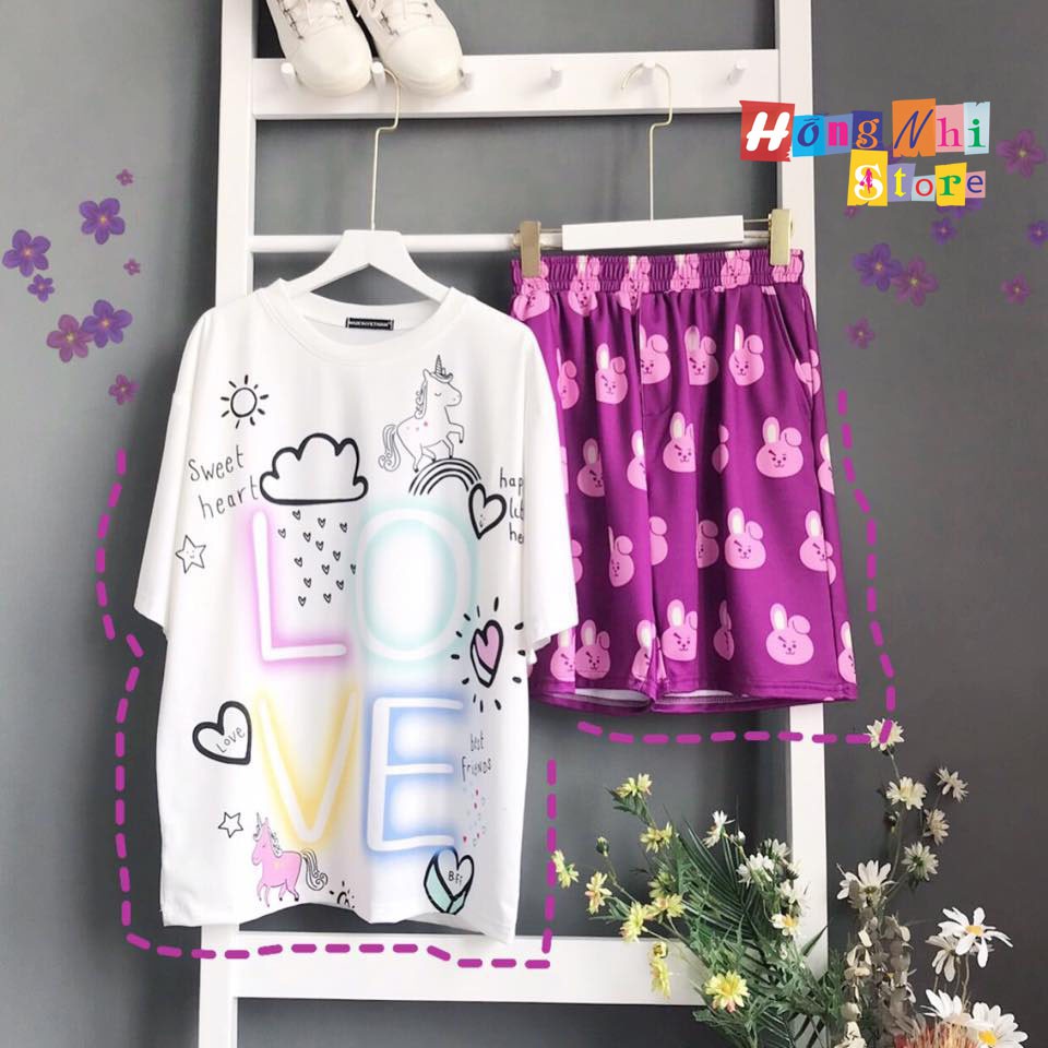 Quần Đùi Hoạt Hình Thỏ Hồng Short Cartoon Oversize Ulzzang Unisex Dáng Rộng - MM