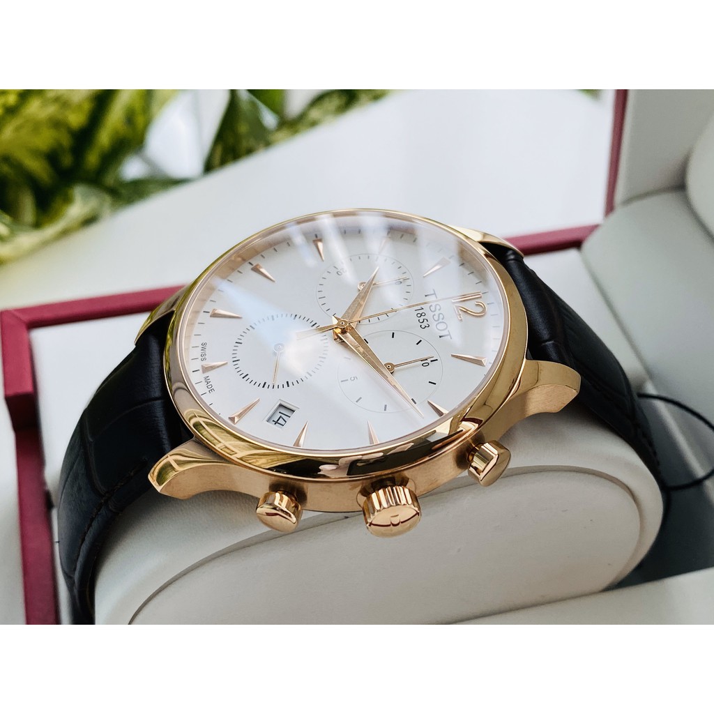 Đồng hồ Nam Tissot 1853 Tradition T063.617.36.037.00 Chronograph Mặt trắng,Lịch ngày-Máy Quartz-Dây da-Size 42mm