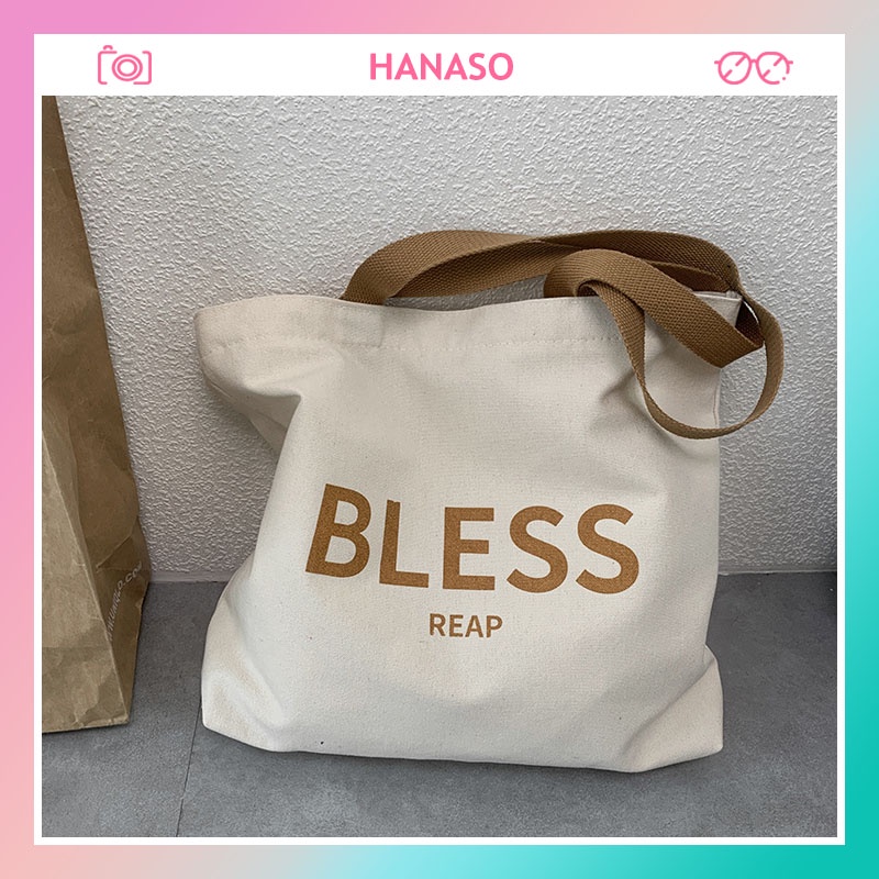 Túi tote túi vải canvas phong cách Hàn quốc họa tiết chữ BLESS T1003