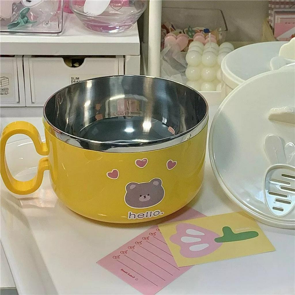 Tô Ăn Mì /Bát Úp Mì Gấu Hello Tiện Lợi Có Nắp Đậy Tay Cầm Cao Cấp