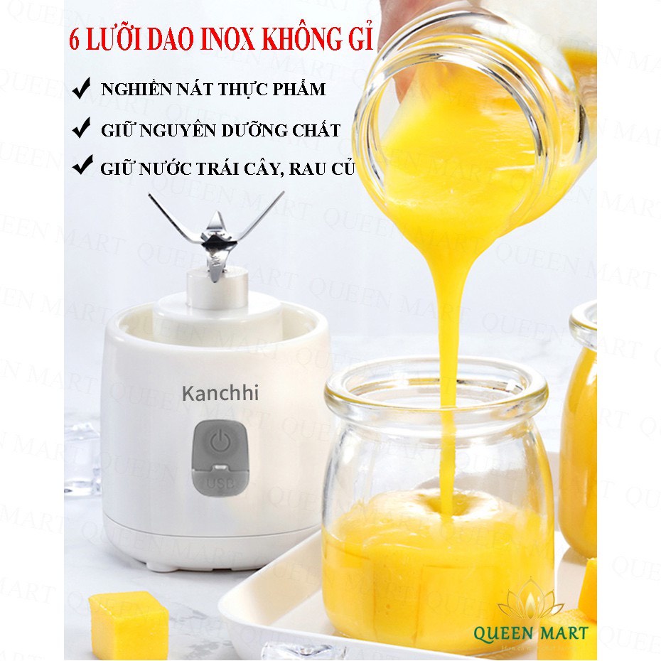 Máy xay sinh tố mini cầm tay Kanchhi Đa Năng sạc Tích Điện usb - cối xay sinh tố 6 Lưỡi Xay inox 304 cao cấp VT790