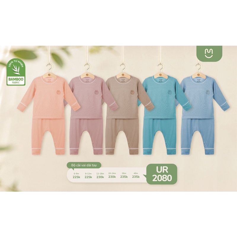 Bộ quần áo dài tay cho bé Ualarogo 6 tháng - 4 tuổi vải sợi tre Bamboo co giãn giữ nhiệt cúc vai