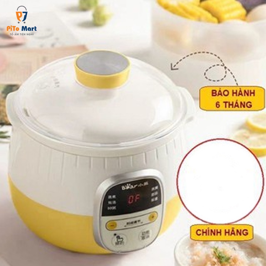 Nồi nấu cháo chậm Bear cho bé, Nồi nấu chậm ninh hầm kho cách thuỷ 0,8L hàng chính hãng, bảo hành 18 tháng