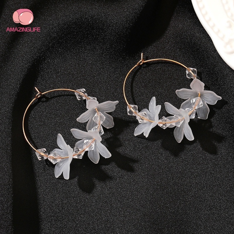 Bông Tai Mạ Bạc Dáng Dài Hình Cánh Hoa Đính Đá Zircon / Ngọc Trai Phong Cách Hàn Quốc Thời Trang Cho Nữ