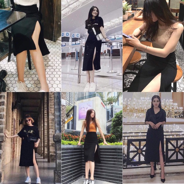 Chân Váy Đen Midi Form dài xẻ tà thiết kế form chuẩn dễ phối đồ | BigBuy360 - bigbuy360.vn