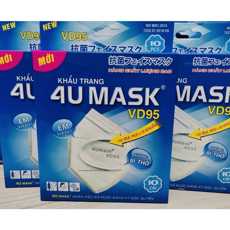 Khẩu trang 3D 4U Mask - VD95 - Không bí thở - Hộp 10 cái