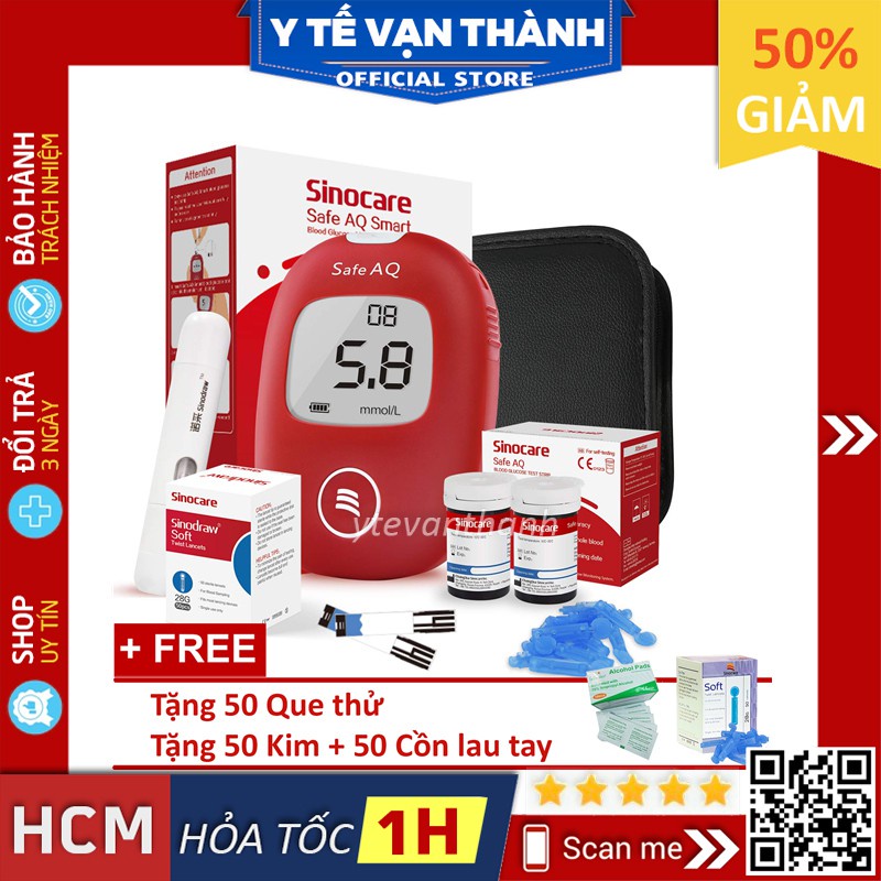 ✅ [TRỌN BỘ] Máy Đo Đường Huyết- Safe AQ (Kèm 50 Que, Kim, Cồn) -VT0656 | Y Tế Vạn Thành